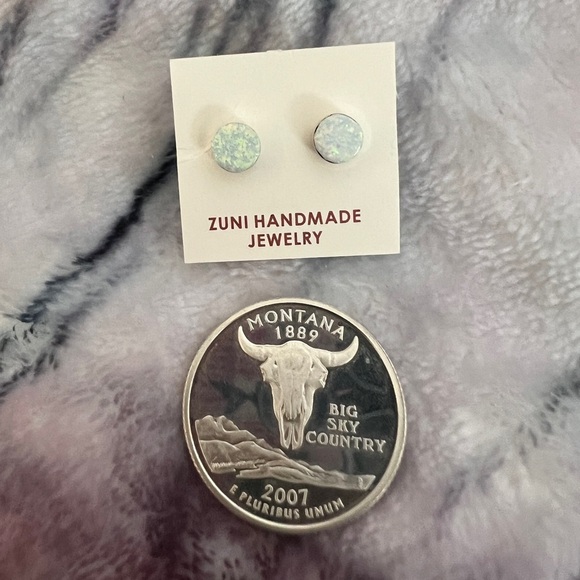 ❤️ Zuni Native Made 8mm Opal Stud Earrings by Mary Ann Neha - Picture 3 of 6